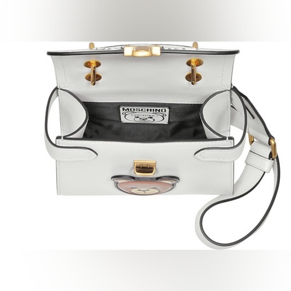 Authentic Rare Moschino White Leather Teddy Bear Satchel Bag - Picture 3 of 11